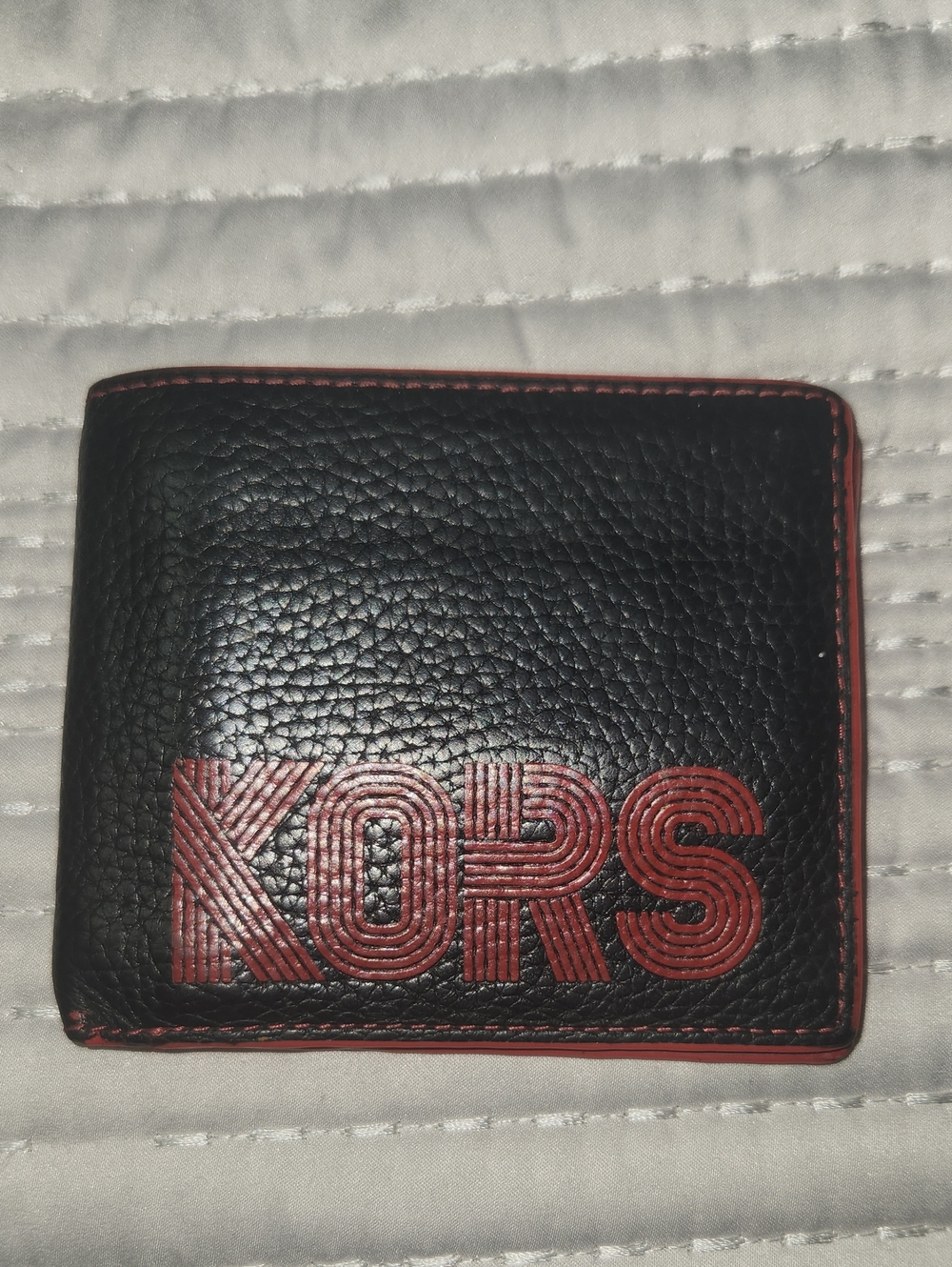 Michael Kors Black Leather Card Holder Wallet with Red Logo